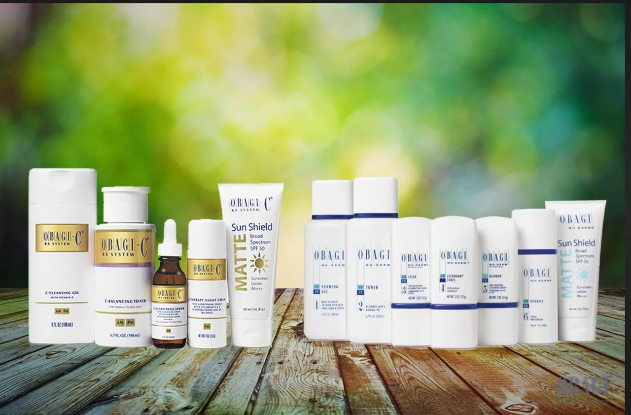 a group of bottles of cream and other products